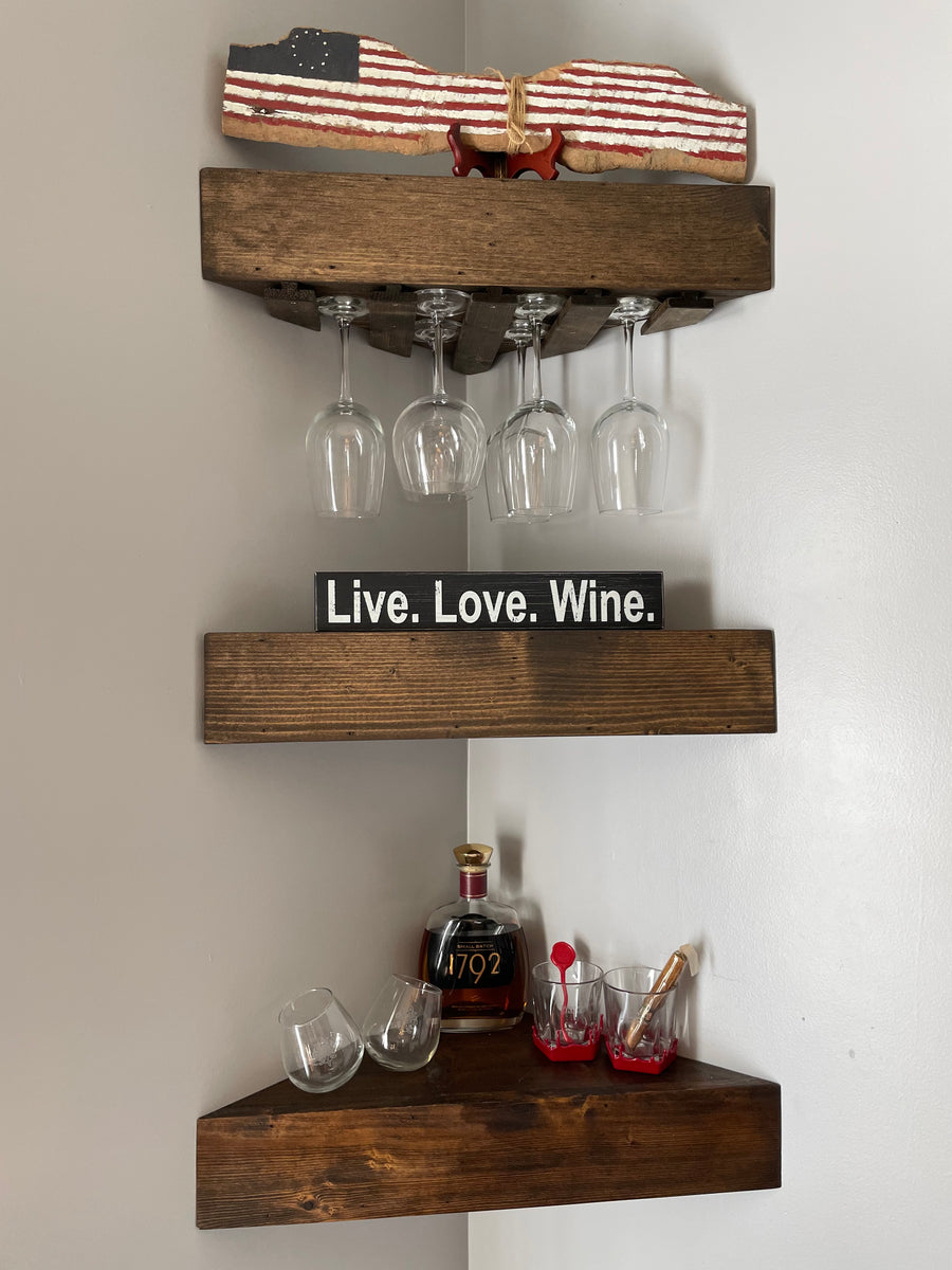 floating shelves wine glasses Wine Rack – Green River Wood